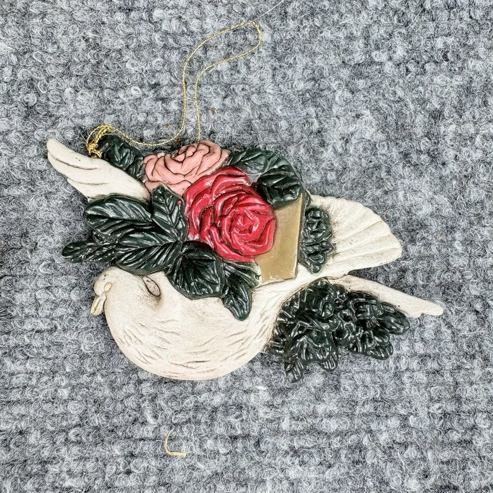 Vintage‎ 90s Y2K Dove Christmas Ornaments Lot 3pc Romantic Holiday Rose Violin